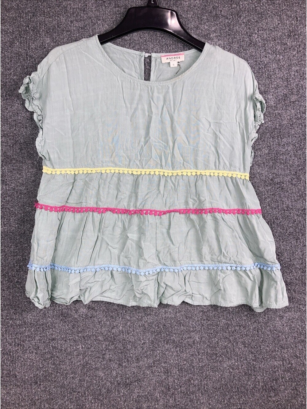 Andree by Unit Womens Size Small Army Olive Green S/S Babydoll Blouse Shirt Top